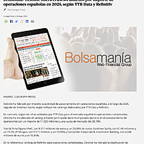 Econom�a.- Deloitte lidera el asesoramiento por importe de operaciones espa�olas en 2025, seg�n TTR Data y Refinitiv